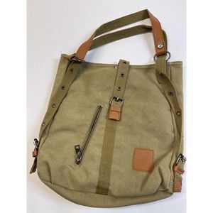 Canvas & Leather adjustable Messinger Bag 5 pockets brown